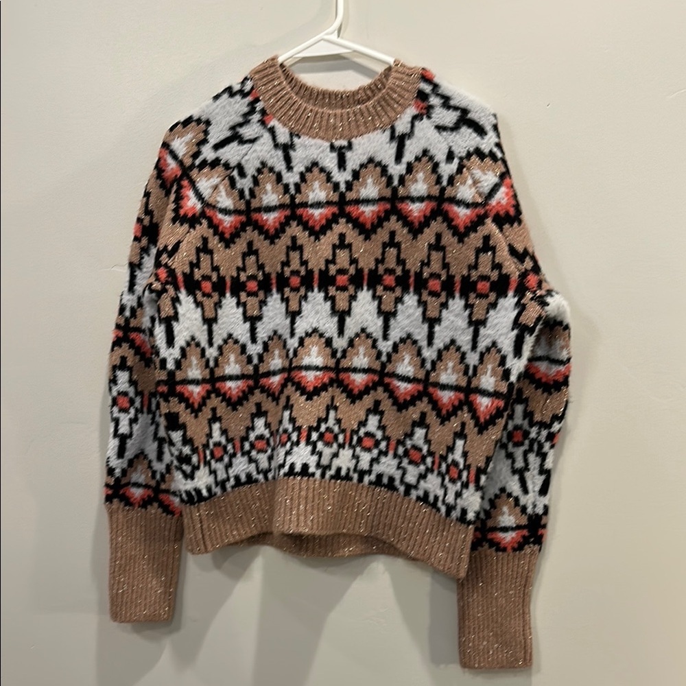 Ann Taylor Multicolor tan, white, black Knit Sweater. Size M.